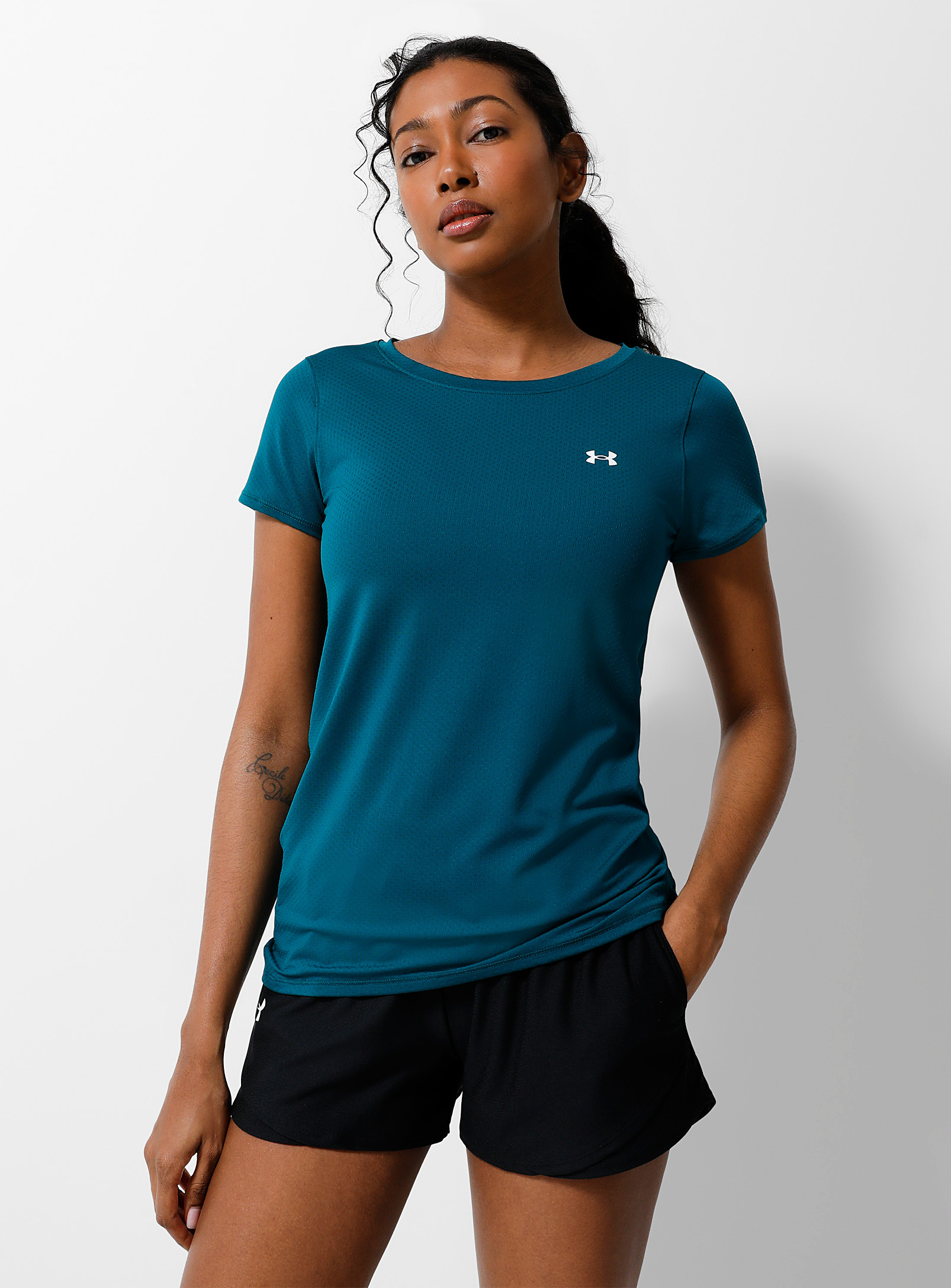 Under Armour Swiss Tulle Jacquard Tee In Slate Blue