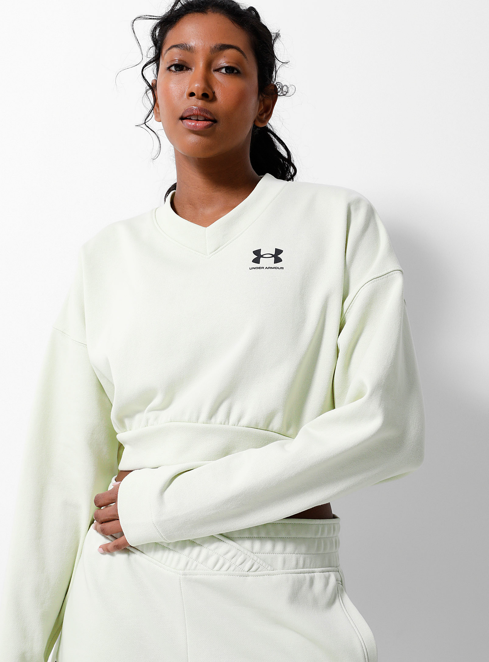 Under Armour Terry-lined Ultra-cropped V-neck Sweatshirt In Mint/pistachio Green