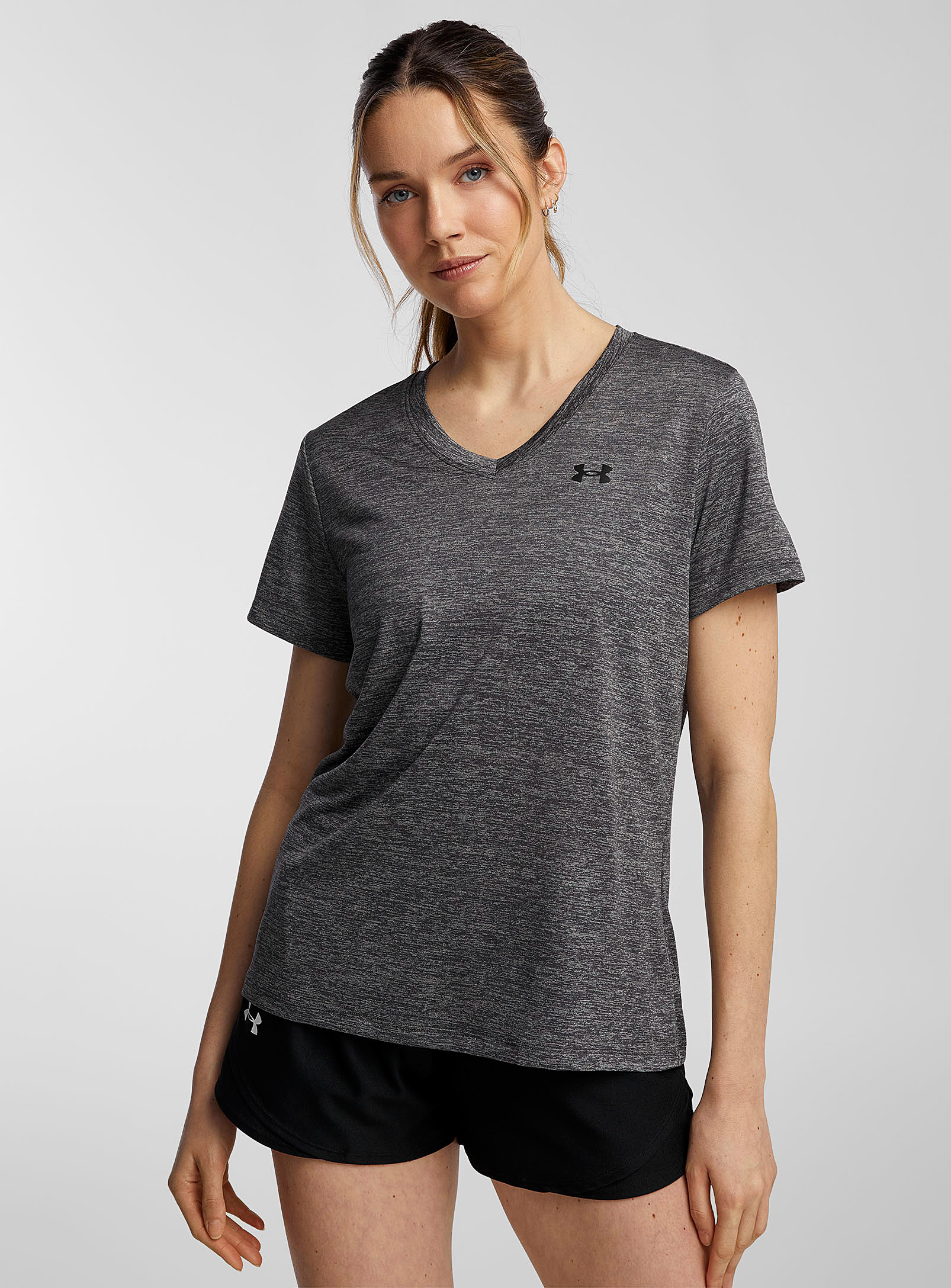 Under Armour Twist Heathered V-neck T-shirt In Charcoal