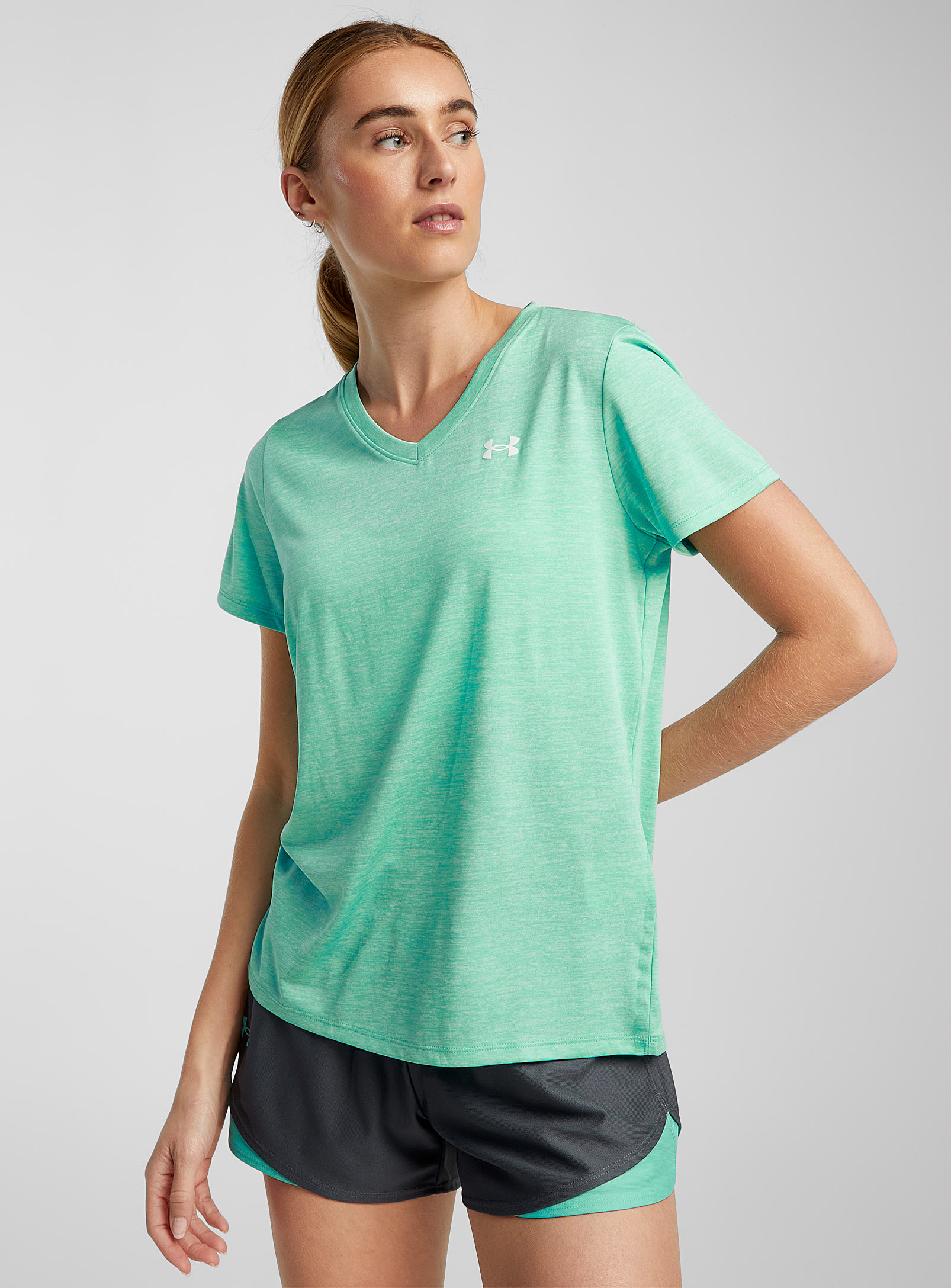 Under Armour Twist Heathered V-neck T-shirt In Teal