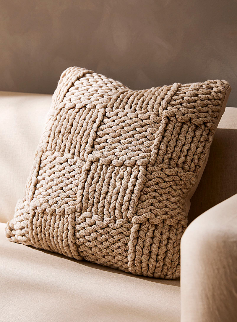 Simons Maison Cream Beige XL weave knit cushion 50 x 50 cm