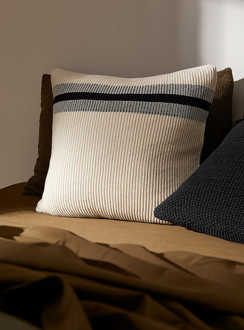 Simons Maison Ivory White Three-stripe knit cushion 50 x 50 cm