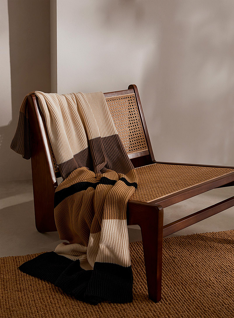 Simons Maison Ecru/Linen Striped knit throw 130 x 150 cm