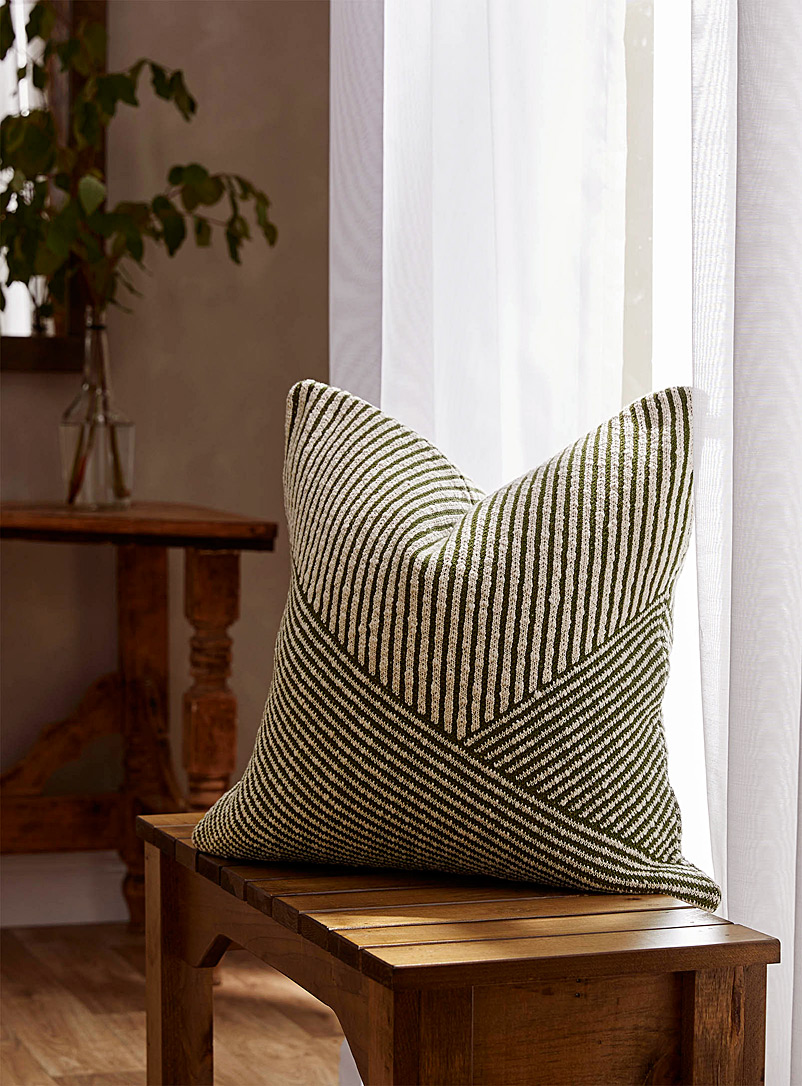 Simons Maison Patterned Green Textured stripes knit cushion 45 x 45 cm
