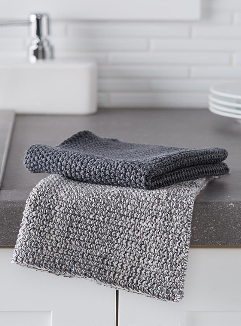 Simons Maison Patterned Grey Charcoal grey knitted cleaning cloths Set of 2