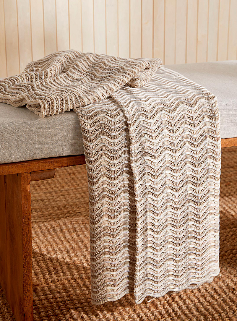 Simons Maison: Le jeté tricot vagues ondulantes 130 x 150 cm Beige crème