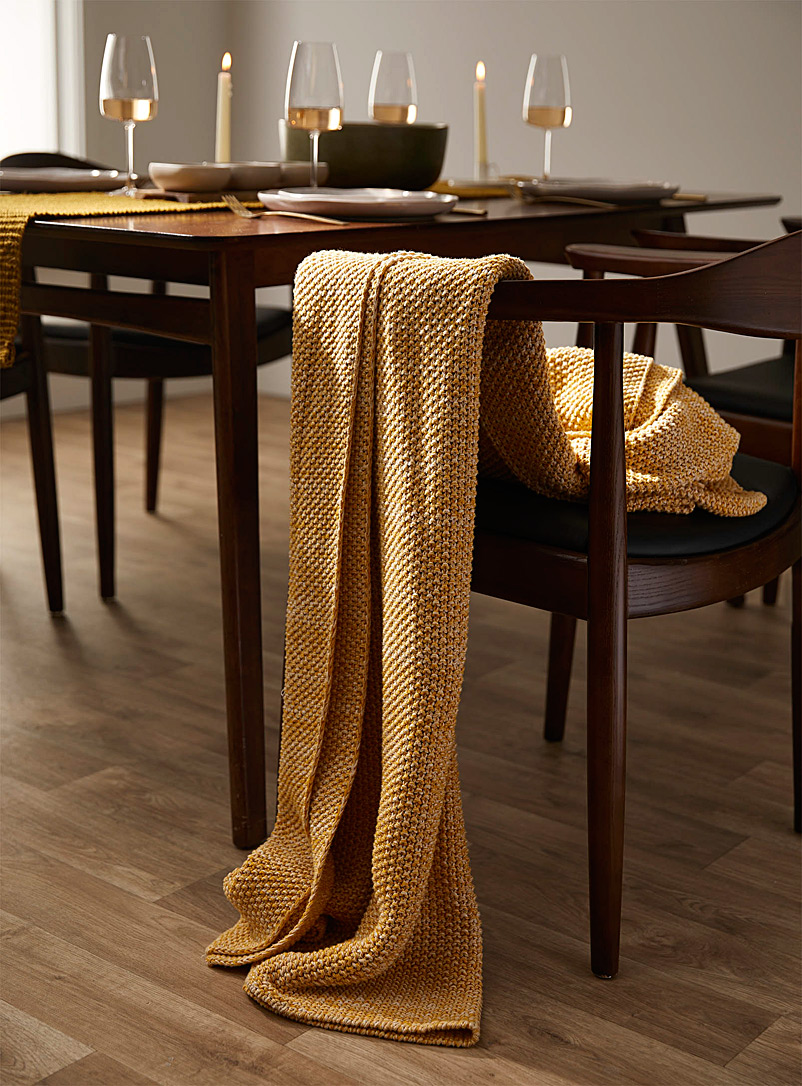 Simons Maison: Le jeté tricot chaleureux 130 x 150 cm Jaune moyen