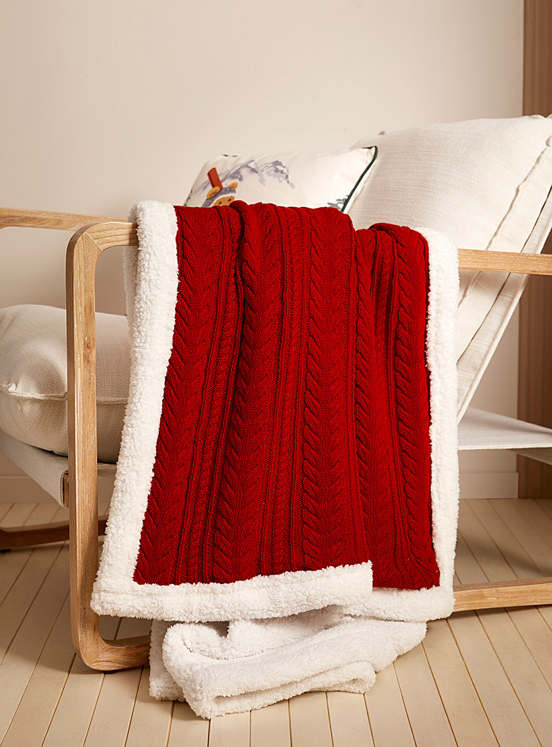 Simons Maison Red Plush cable-knit throw 130 x 150 cm