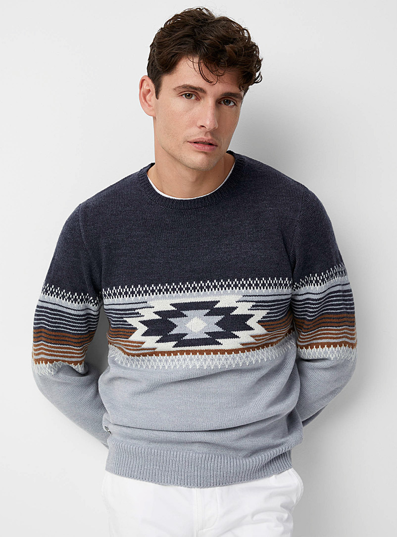 Point Zero Patterned Grey Nomad jacquard sweater for men