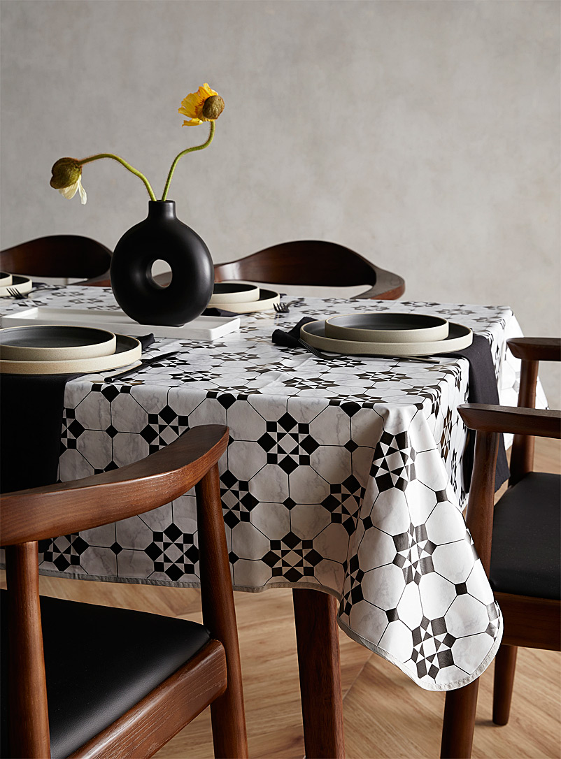 Simons Maison Black and White Vintage mosaic vinyl tablecloth