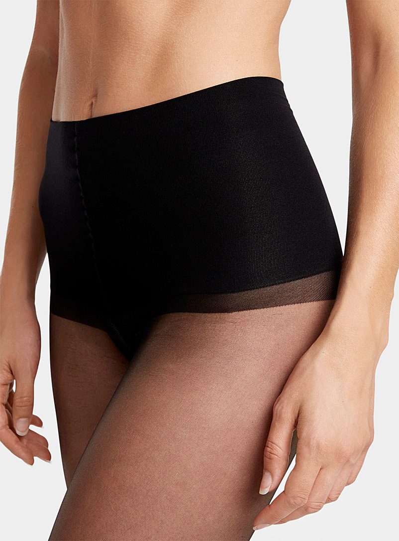 Simons Black Wide elastic-free waistband sheer stocking for women