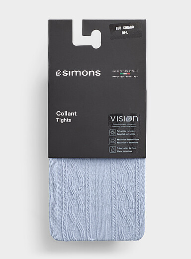 Simons: Le collant c&ocirc;tes et torsades uni <b>Collection exclusive d'Italie</b> Bleu p&acirc;le - Bleu ciel pour femme