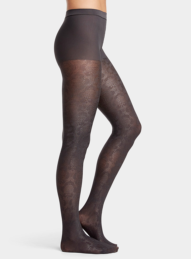 Simons Charcoal Sparkly baroque pattern tights for women