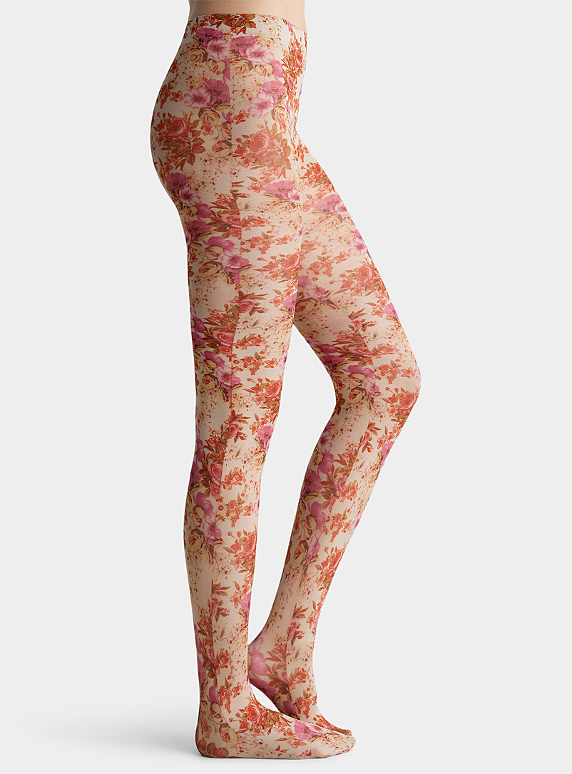 Floral opaque pink patterned footless tights Ditsy flower for