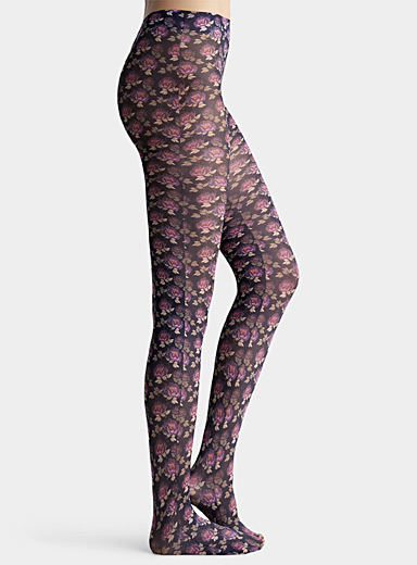 Purple Bustier Pant Pantyhose Stockings for Lady Winter Floral
