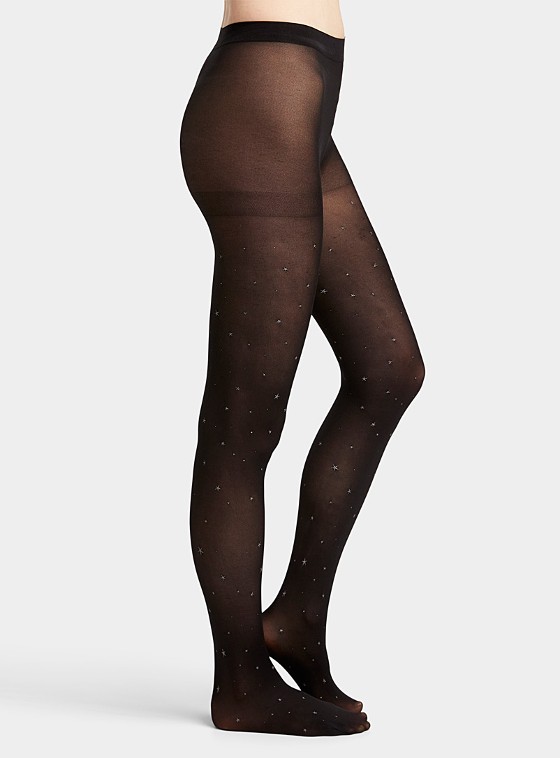 Simons Black Semi-opaque shimmery star tights for women