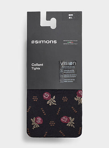 Simons Black Contrast flower tights <b>Exclusive collection from Italy</b> for women