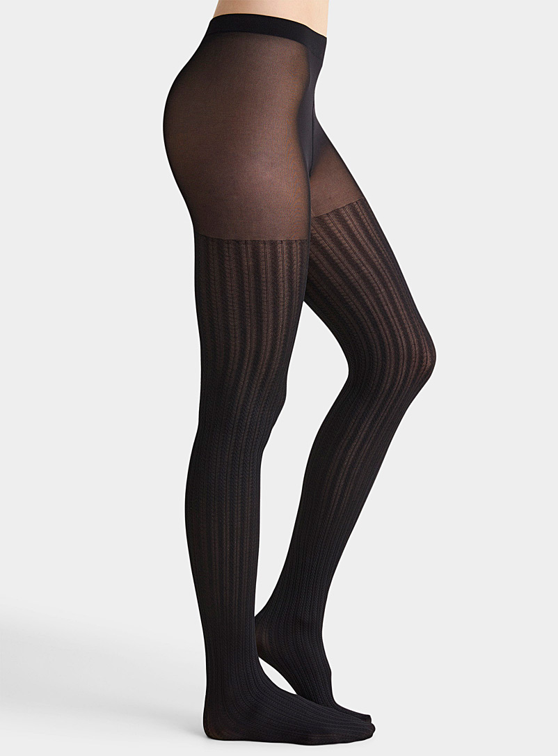 Foot Traffic, Cable Twist Footless Tights (Black) at  Women's  Clothing store