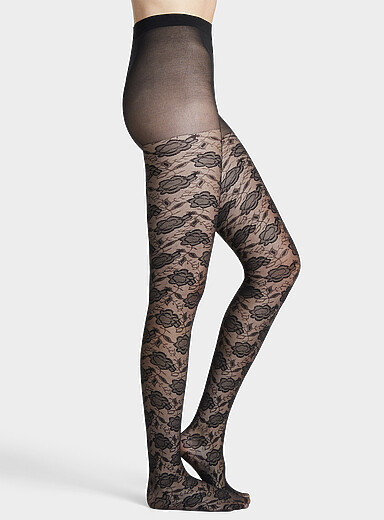 Simons: Le collant diaphane jardin de roses <b>Collection exclusive d'Italie</b> Noir pour femme
