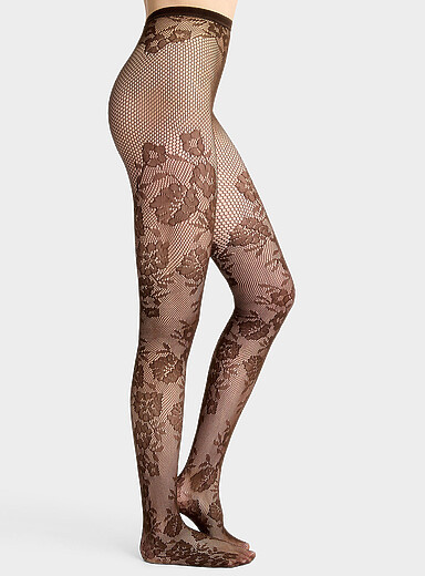 Simons: Le collant r&eacute;sille fleurs <b>Collection exclusive d'Italie</b> Kaki - Sauge - Olive pour femme