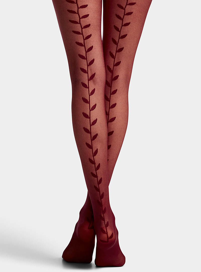 Simons Ruby Red Elegant vine back-seam pantyhose for women