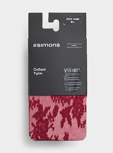 Simons: Le collant r&eacute;sille &agrave; fleurs <b>Collection exclusive d'Italie</b> Rouge pour femme