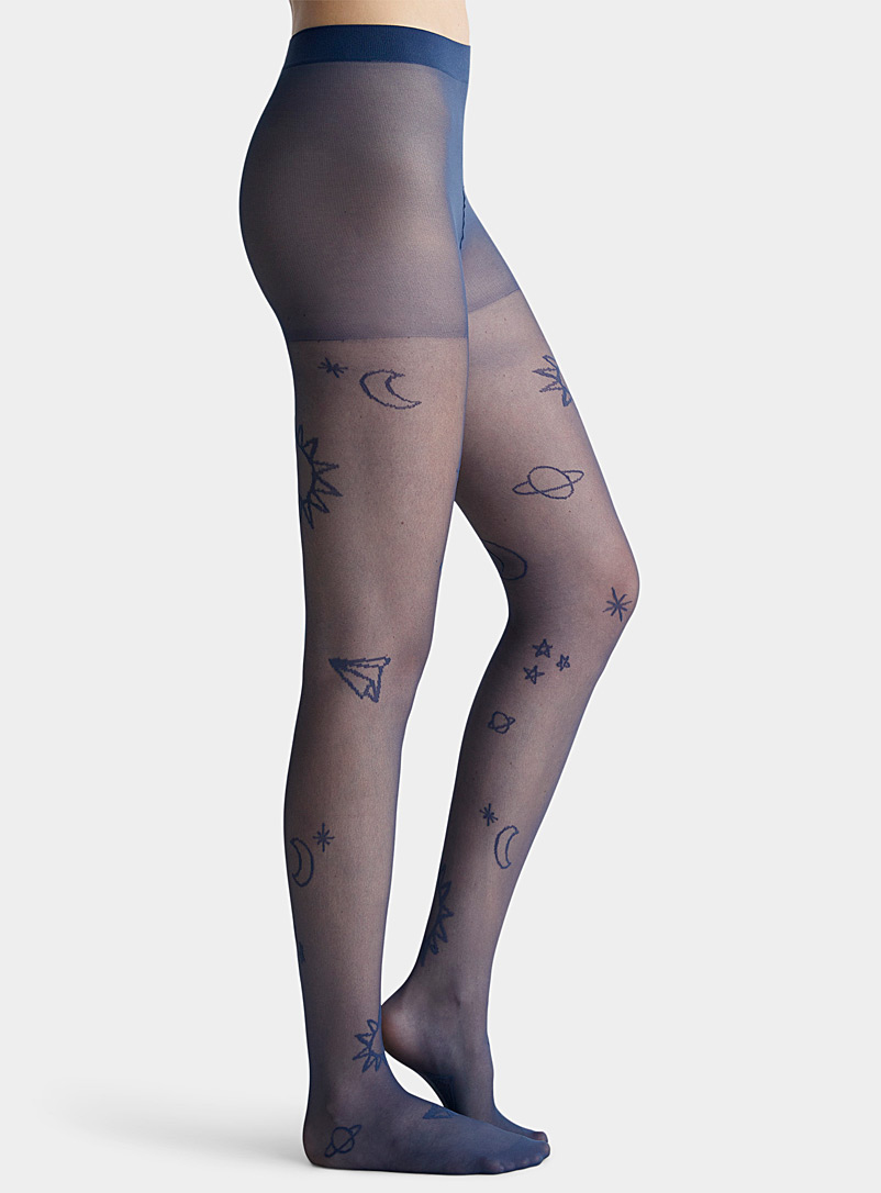 Simons Navy/Midnight Blue Celestial drawing sheer pantyhose for women