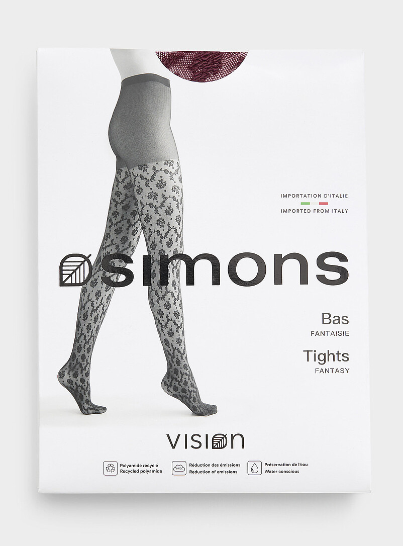 Simons: Le collant diaphane dentelle baroque <b>Collection exclusive d'Italie</b> Bourgogne pour femme