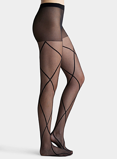 Lacy pattern thigh-high style pantyhose