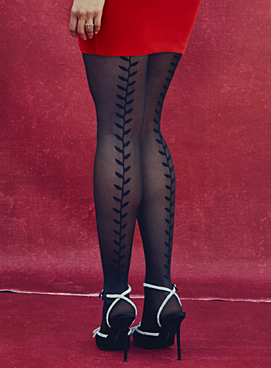 Red Back Seam Tights, Patterned Tights