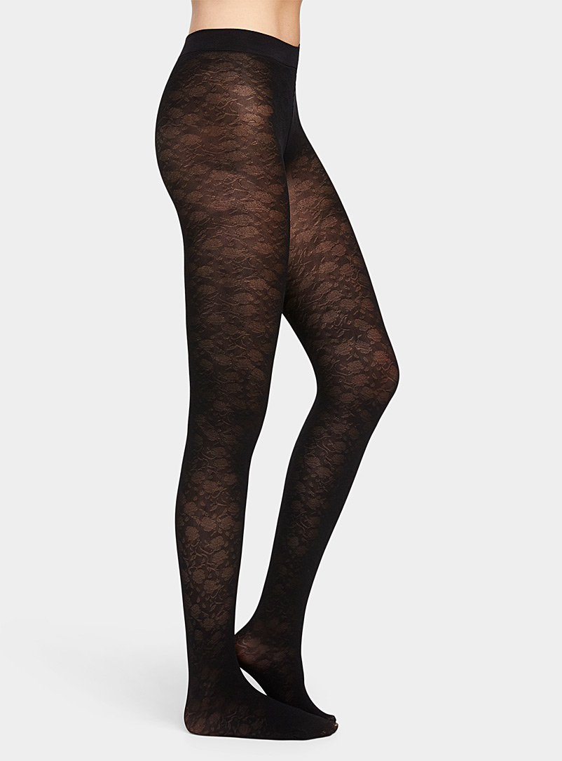 Simons Black Floral tights for women