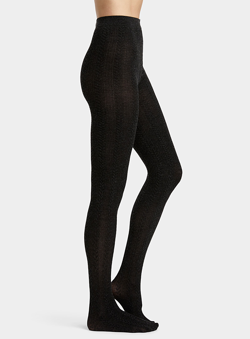 Simons Charcoal Braided-texture tights for women