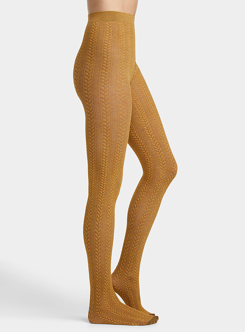 Simons Medium Yellow Braided-texture tights for women
