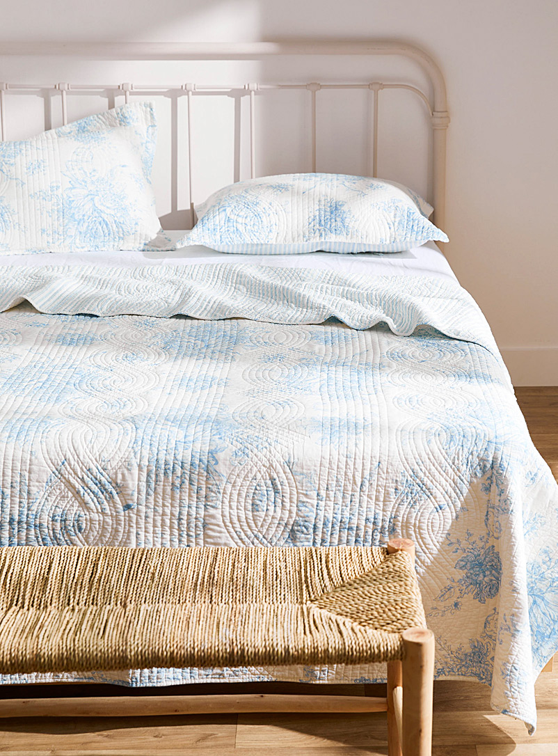 Simons Maison Slate Blue Flowers and stripes reversible quilt set