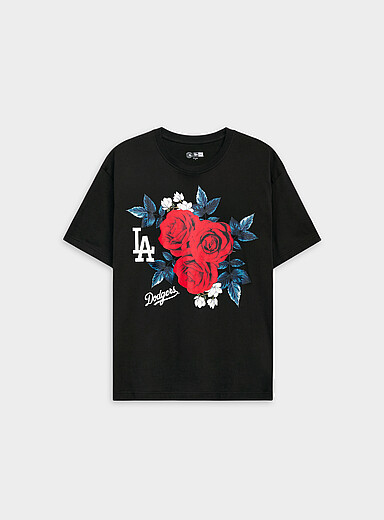 New Era Black Dodgers rose bouquet graphic T-shirt for men