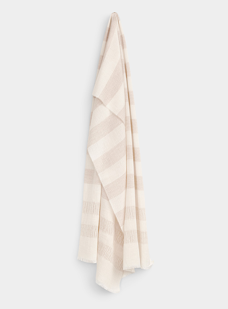 Simons Cream Beige Textured stripes scarf for women