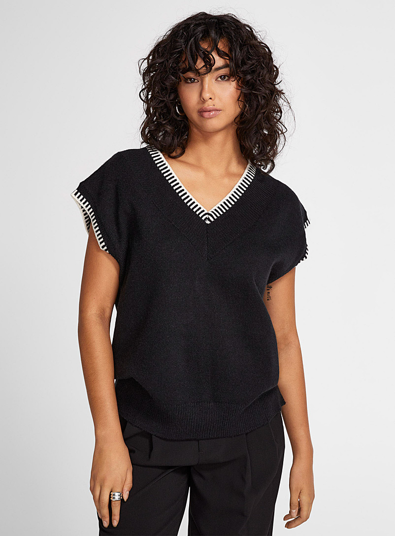 Icône Patterned Black Overcast edging oversized sweater vest for women
