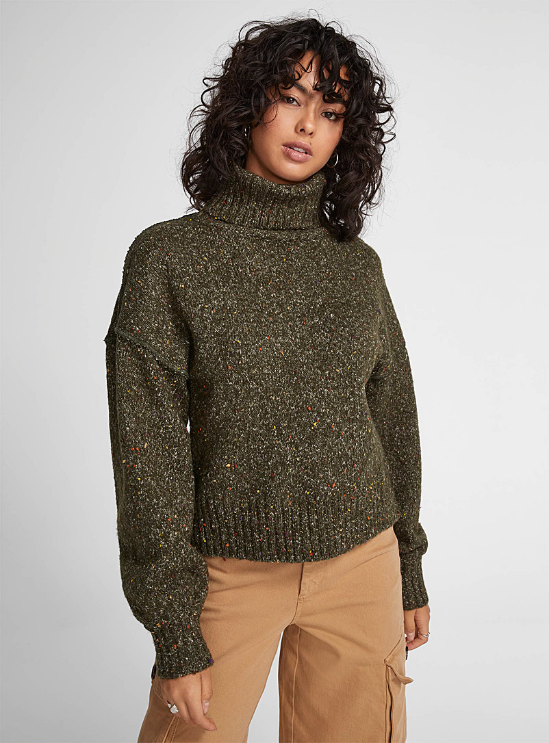 Icône Khaki Reverse seams confetti sweater for women