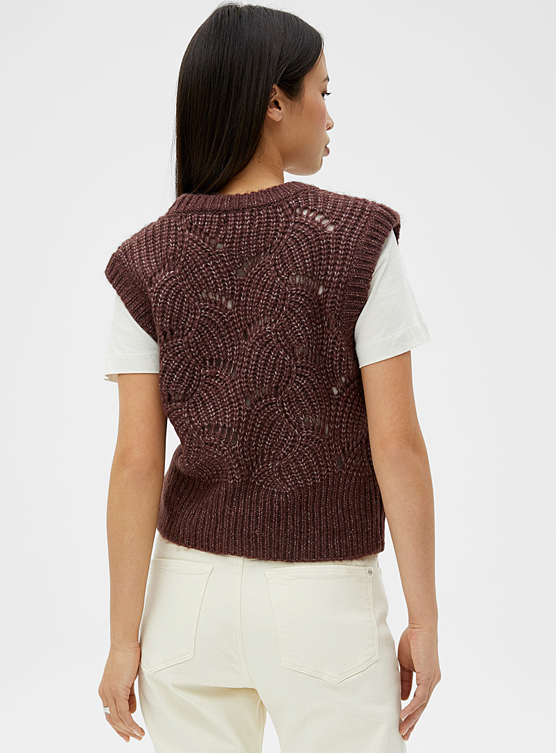 Soaked in Luxury Brown Kyoko openwork pattern sweater vest for women