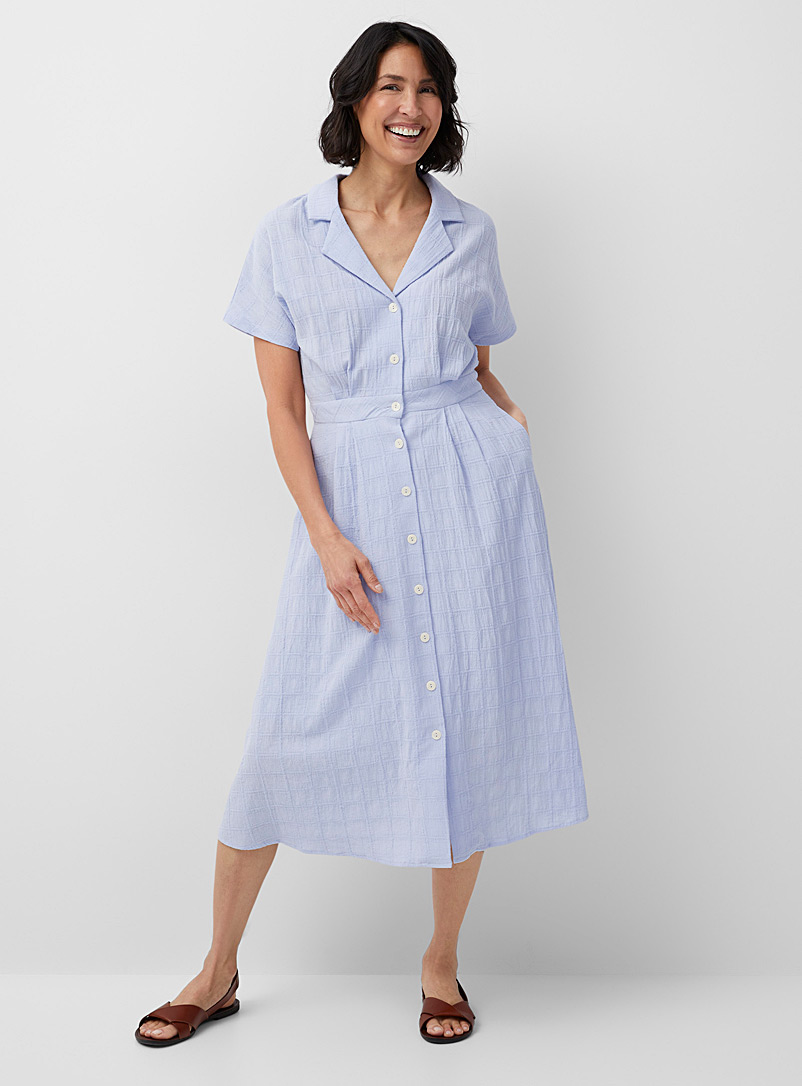 FRNCH: La robe chemise carreaux tissés Bleu pâle-bleu poudre pour femme