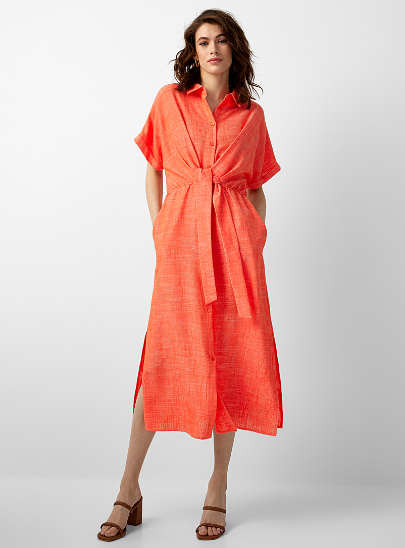 FRNCH Medium Orange Coral tie-waist shirtdress for women