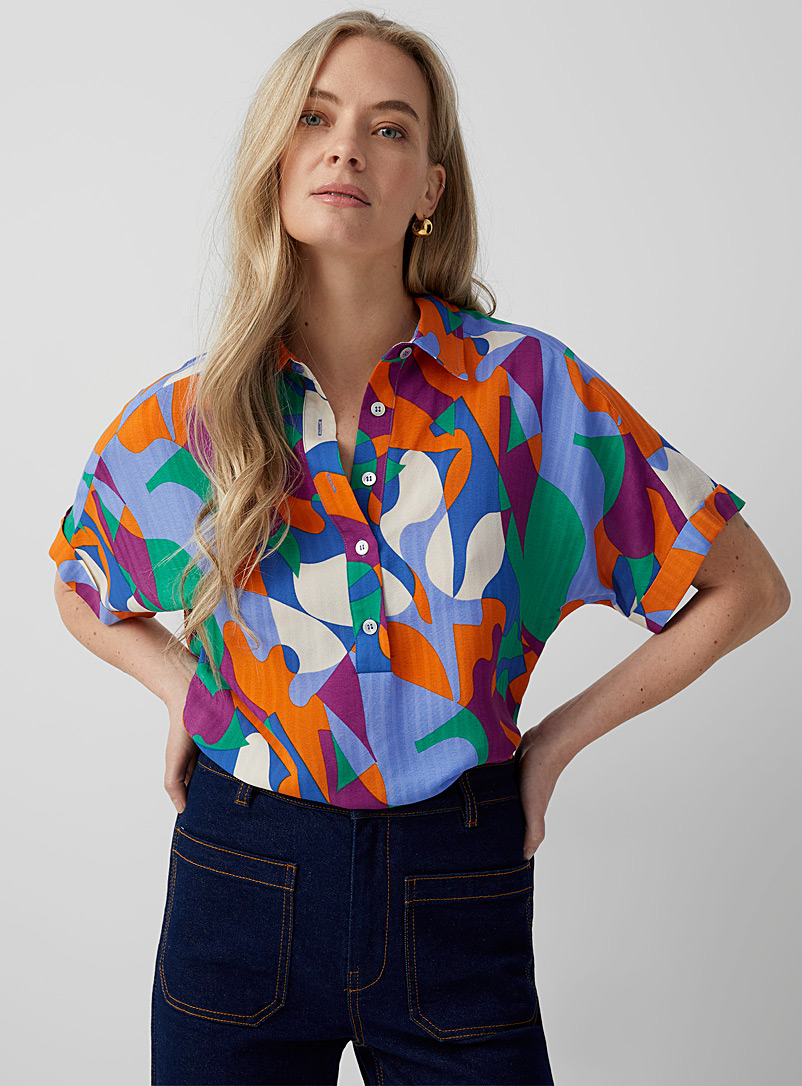 FRNCH: La chemise abstraction éclatante Bleu à motifs pour femme