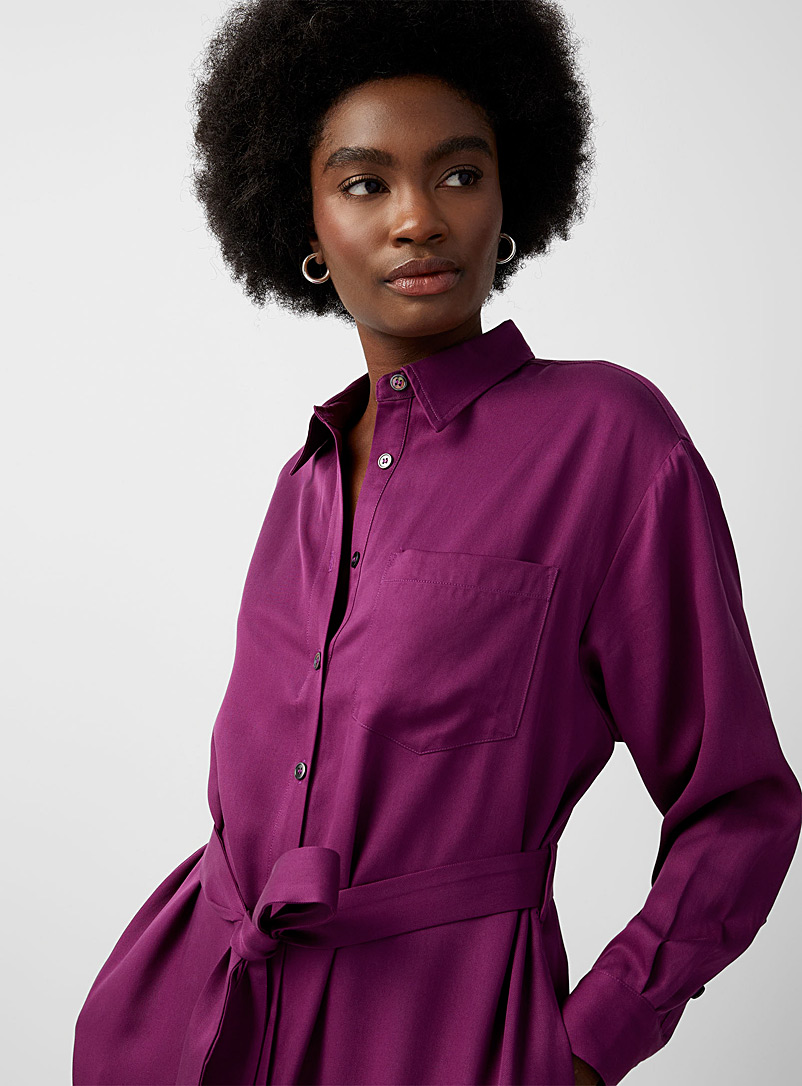 FRNCH: La robe chemise ceinturée aubergine Pourpre moyen pour femme