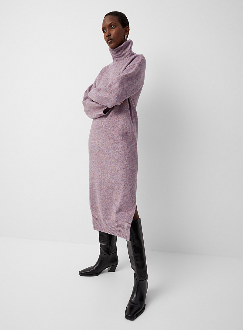 FRNCH: La robe col roulé tricot chiné Lilas pour femme