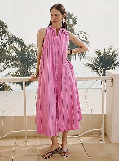 Striped bubblegum pink trapeze dress