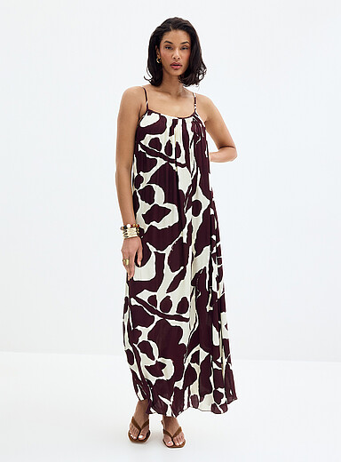 FRNCH: La robe satin&eacute;e abtraction contraste &Eacute;cru &agrave; motifs pour femme
