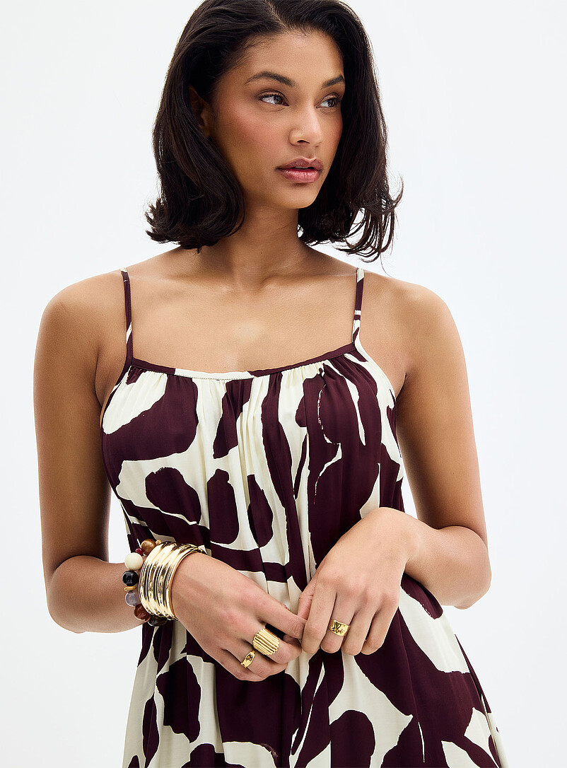 FRNCH: La robe satin&eacute;e abtraction contraste &Eacute;cru &agrave; motifs pour femme