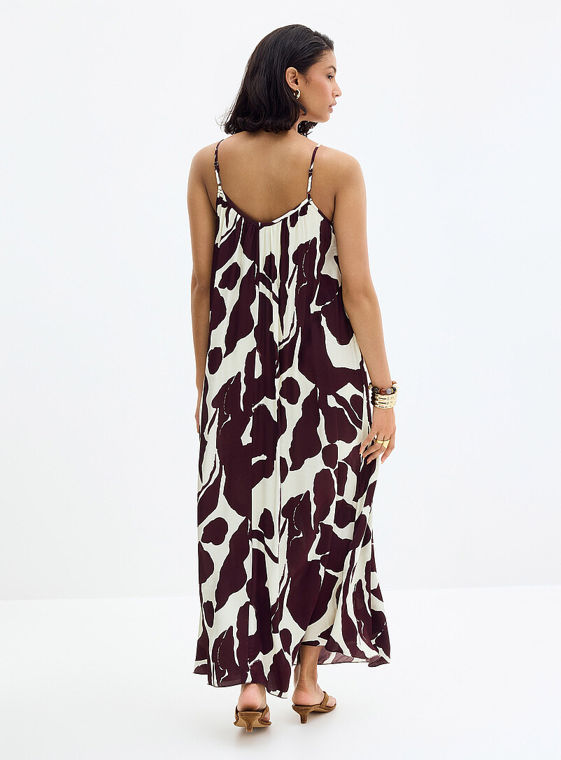 FRNCH: La robe satin&eacute;e abtraction contraste &Eacute;cru &agrave; motifs pour femme