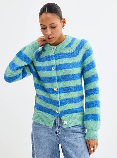 Le cardigan rayures bonbon laine d'alpaga