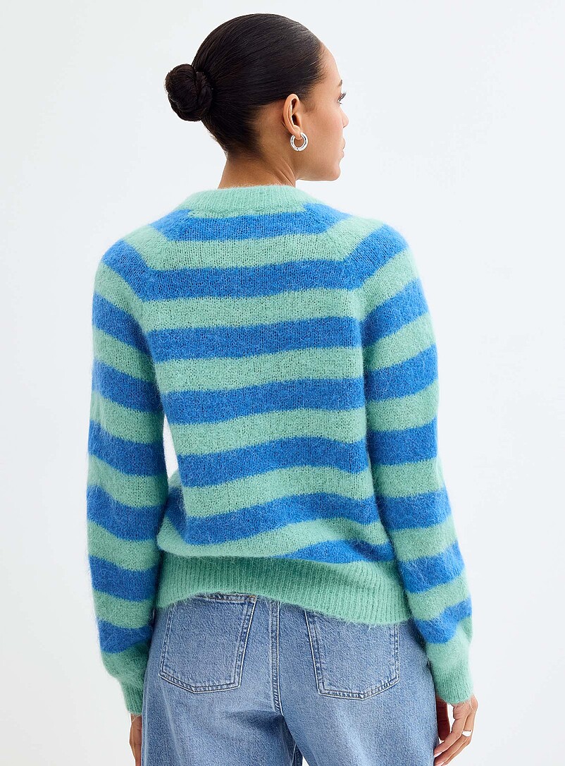 FRNCH Teal Candy stripes alpaca wool cardigan for women
